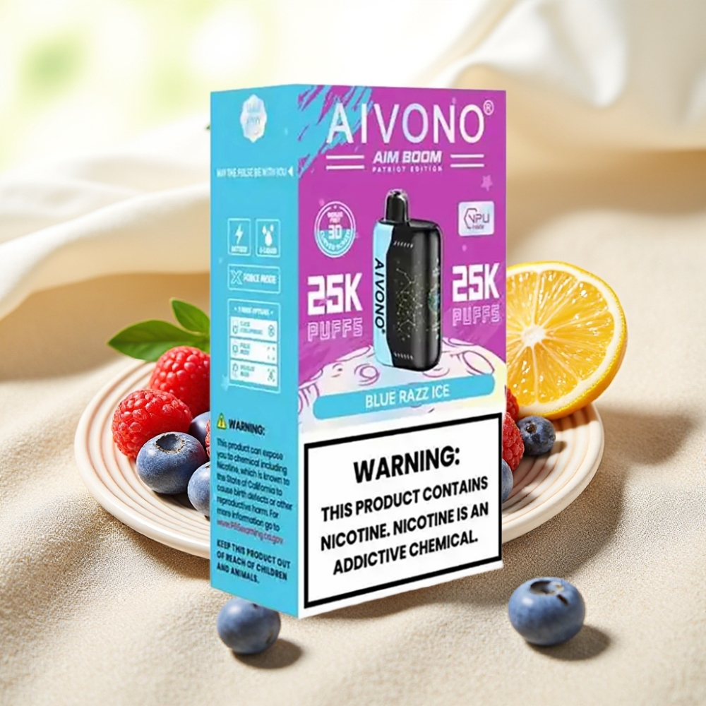 Aivono AIM BOOM 25000 Puffs บลูแรซซ์ไอซ์ 0-5% 28มล. 650mAh Type-C 90g