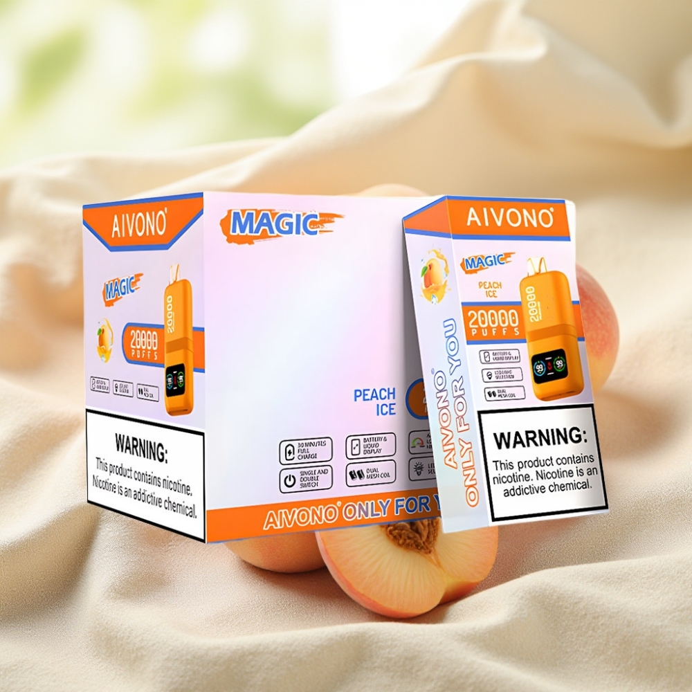 Aivono AIM MAGIC 20000 พัฟ 26ml พีชไอซ์ Dual คอยล์ตาข่ายs LCD Type-c 600mAh