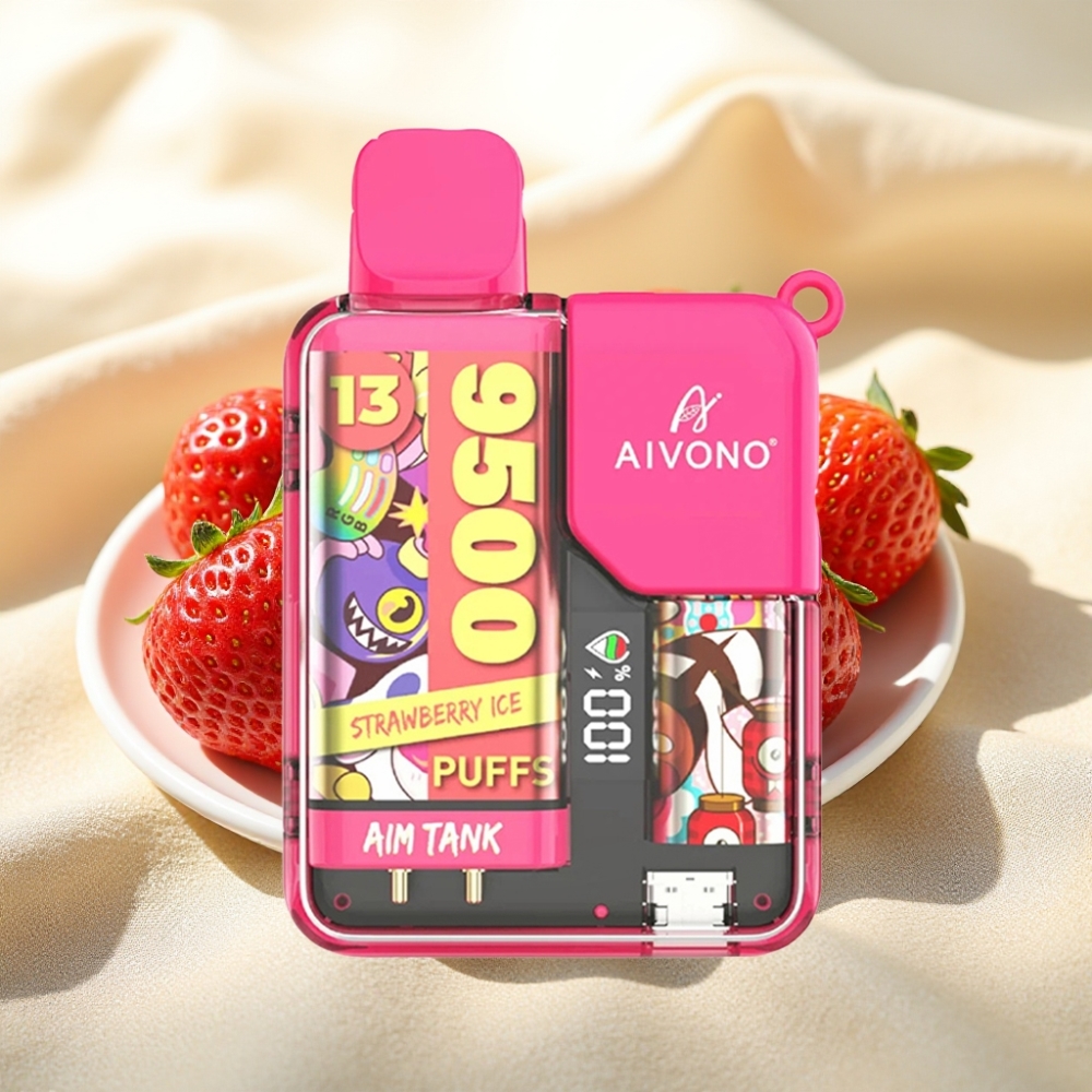 Aivono AIM-TANK 9500 พัฟ 18ml 650mAh สตรอเบอร์รี่ไอซ์ 1.2ohm