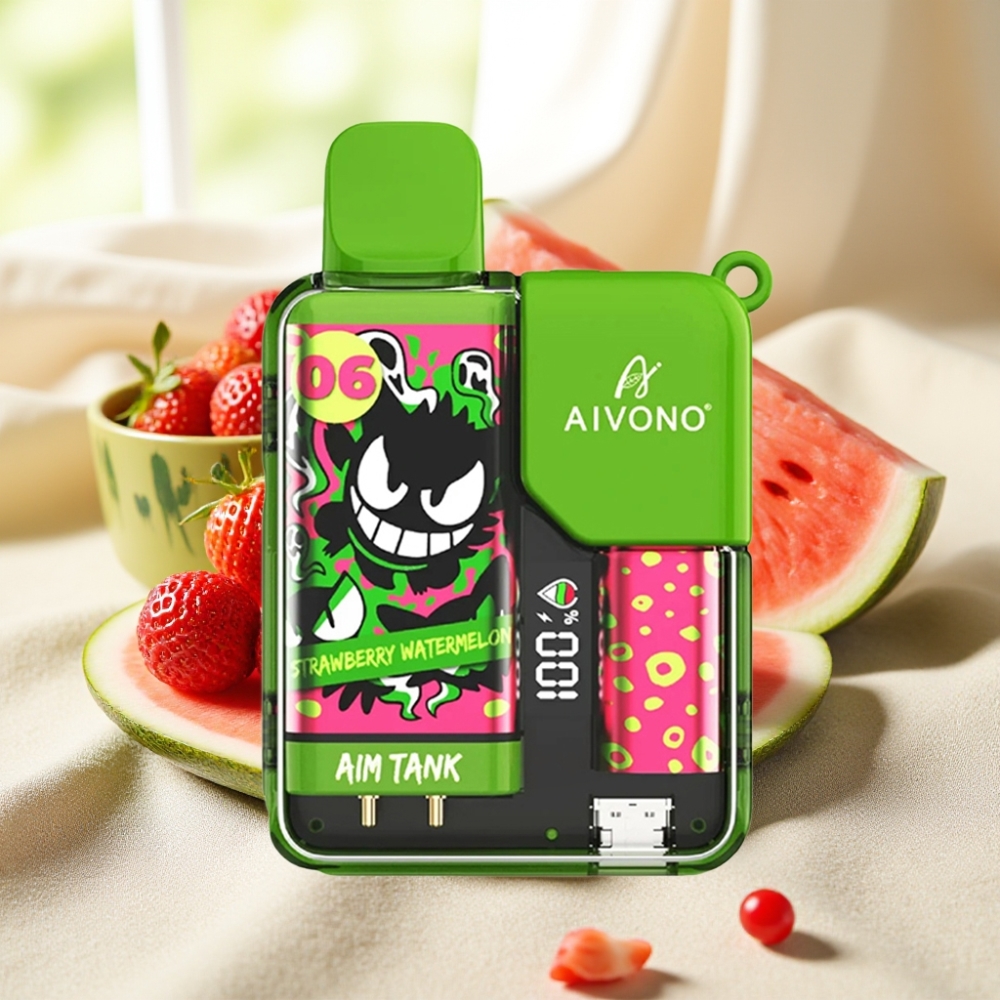 Aivono AIM-TANK 9500 Puffs สตรอว์เบอร์รี่แตงโม 18ml 650mAh LCD 1.2ohm