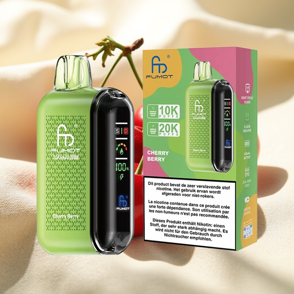 Fumot Tornado 20000 พัฟ Cherry Berry แบต 850mAh เหลือ 20ml 2% นิโคติน