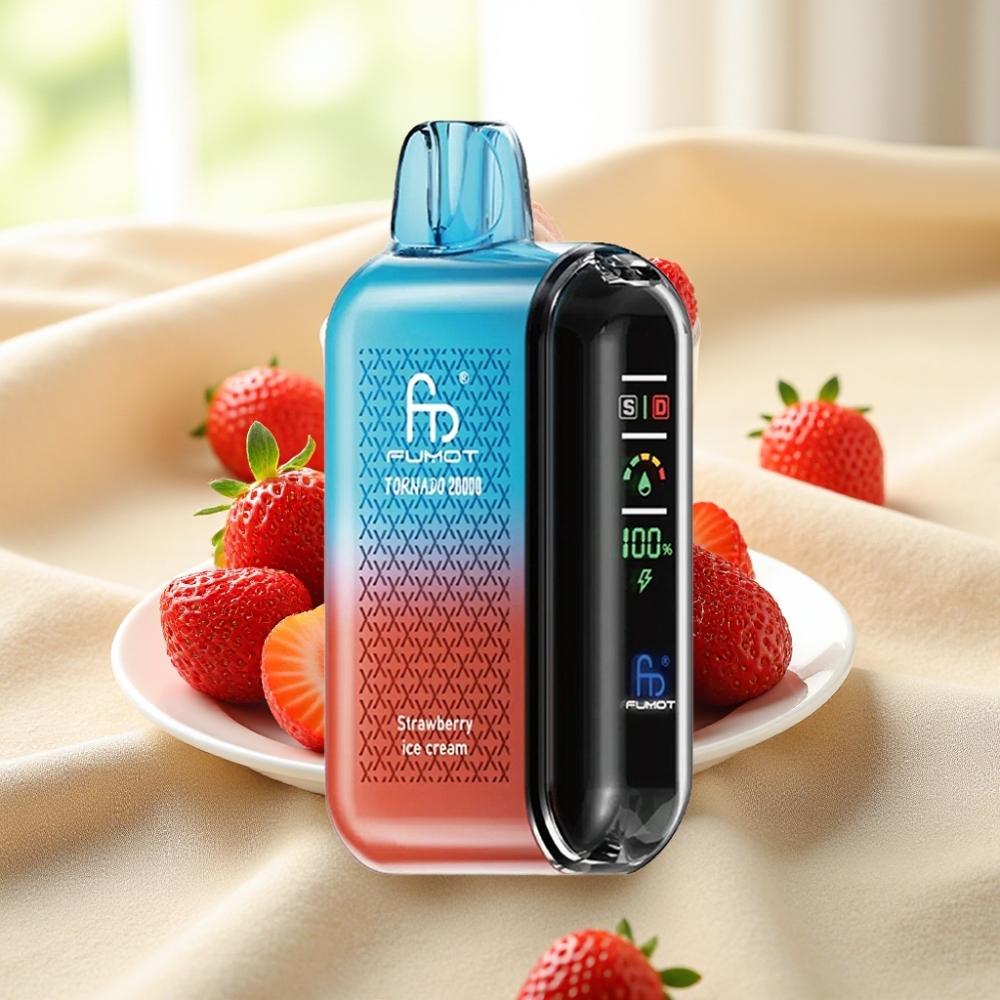 Fumot Tornado 20000 Puffs สตรอเบอร์รี่ไอศกรีม 20ml 850mAh Dual คอยล์ตาข่าย