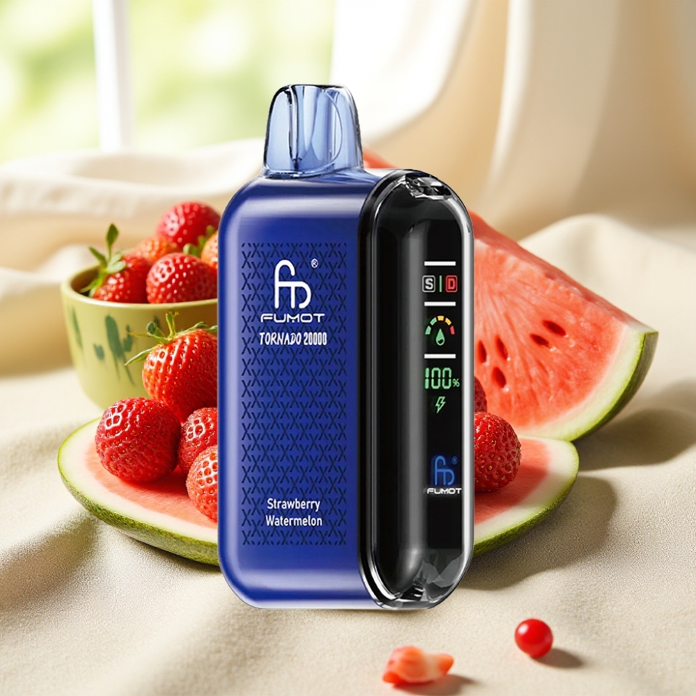 Fumot Tornado 20000 Puffs สตรอว์เบอร์รี่แตงโม Dual คอยล์ตาข่าย 20ml 850mAh