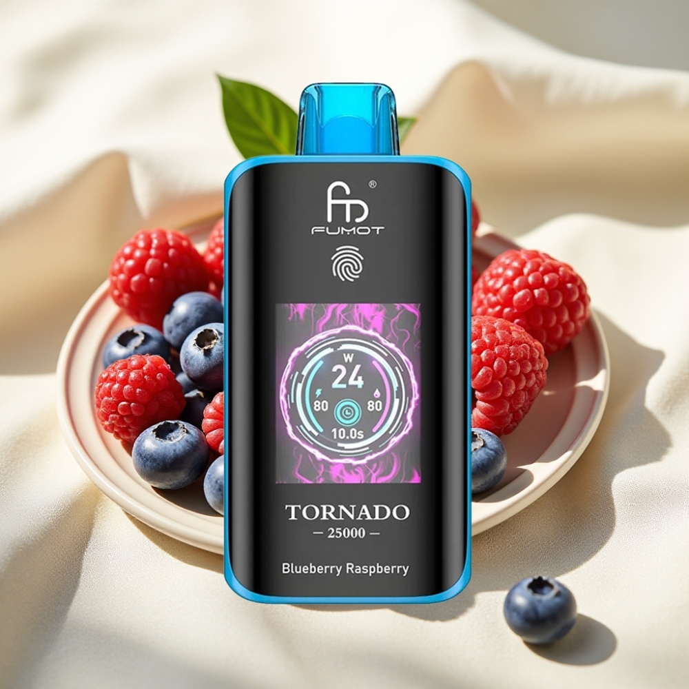 Fumot Tornado 25000 พัฟ บลูเบอร์รี่ราสเบอร์รี่ แบต 700mAh จอ HD นิโคติน 0-5%