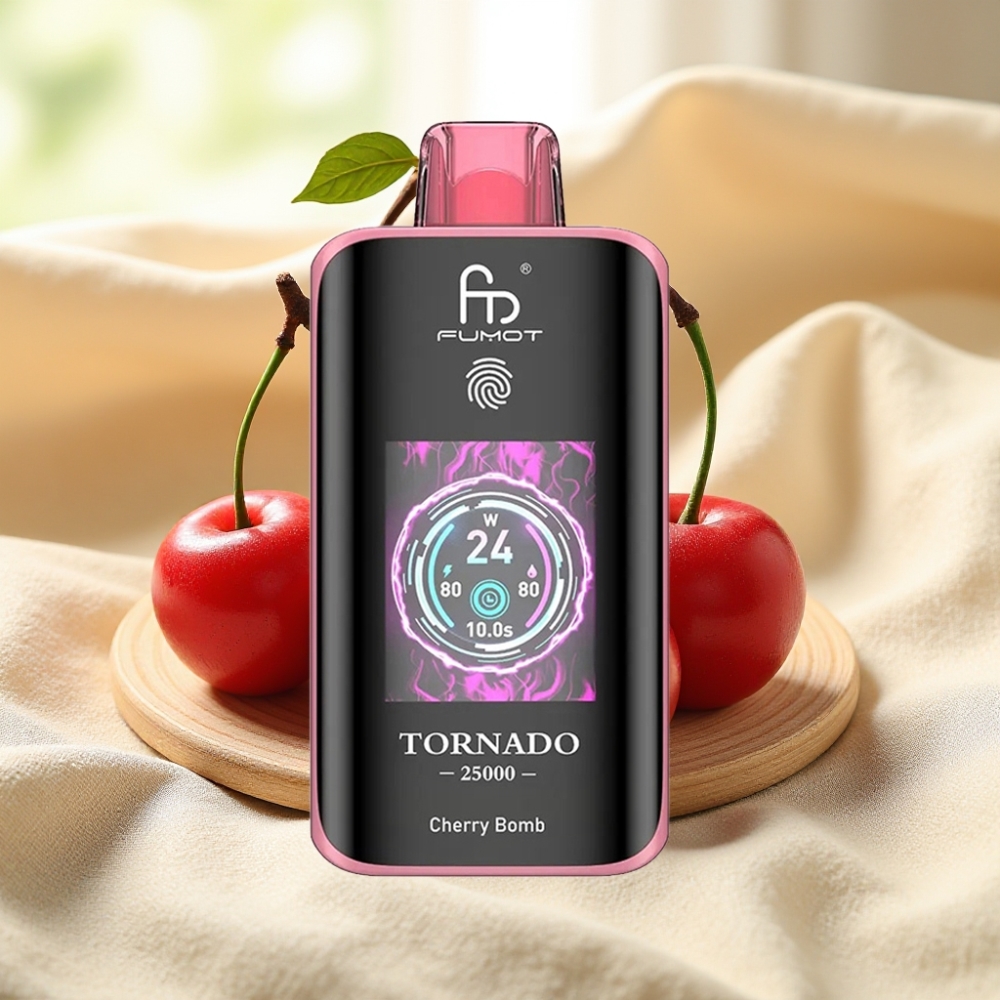Fumot Tornado 25000 พัฟ หน้าจอ HD แบตเตอรี่ 700mAh เชอร์รี่บอมบ์ 0/2%/3%/5% นิโคติน
