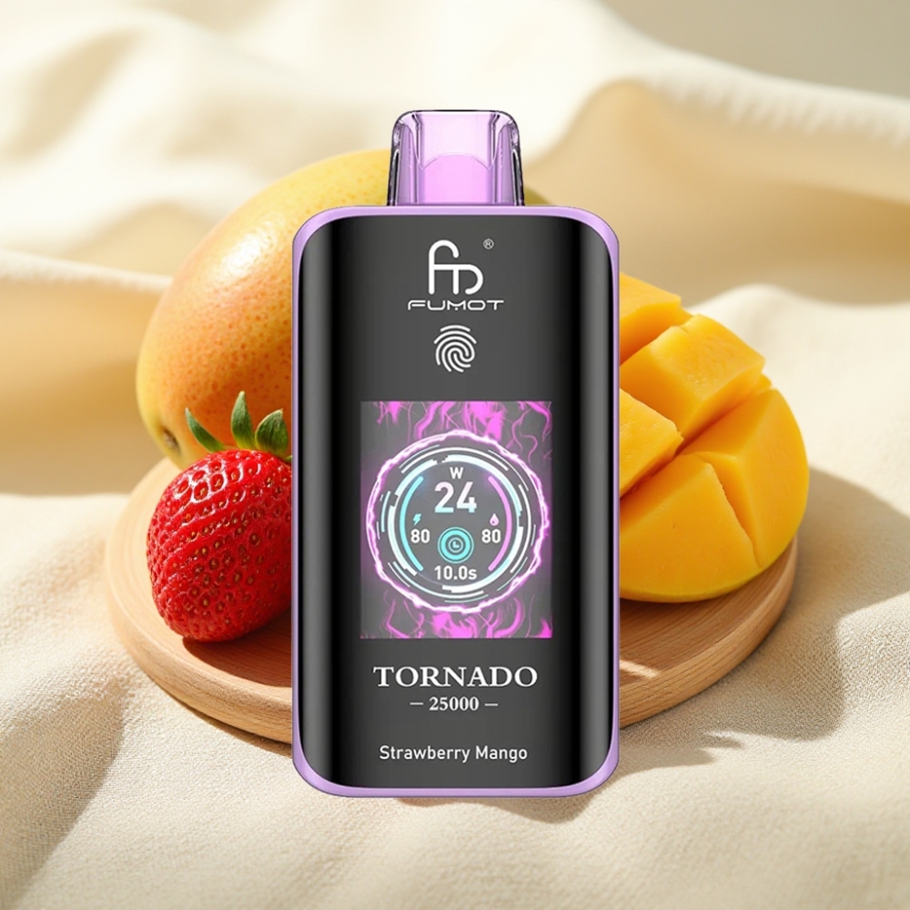 Fumot Tornado 25000 Puffs สตรอเบอร์รี่มะม่วง แบตเตอรี่ 700mAh จอ HD