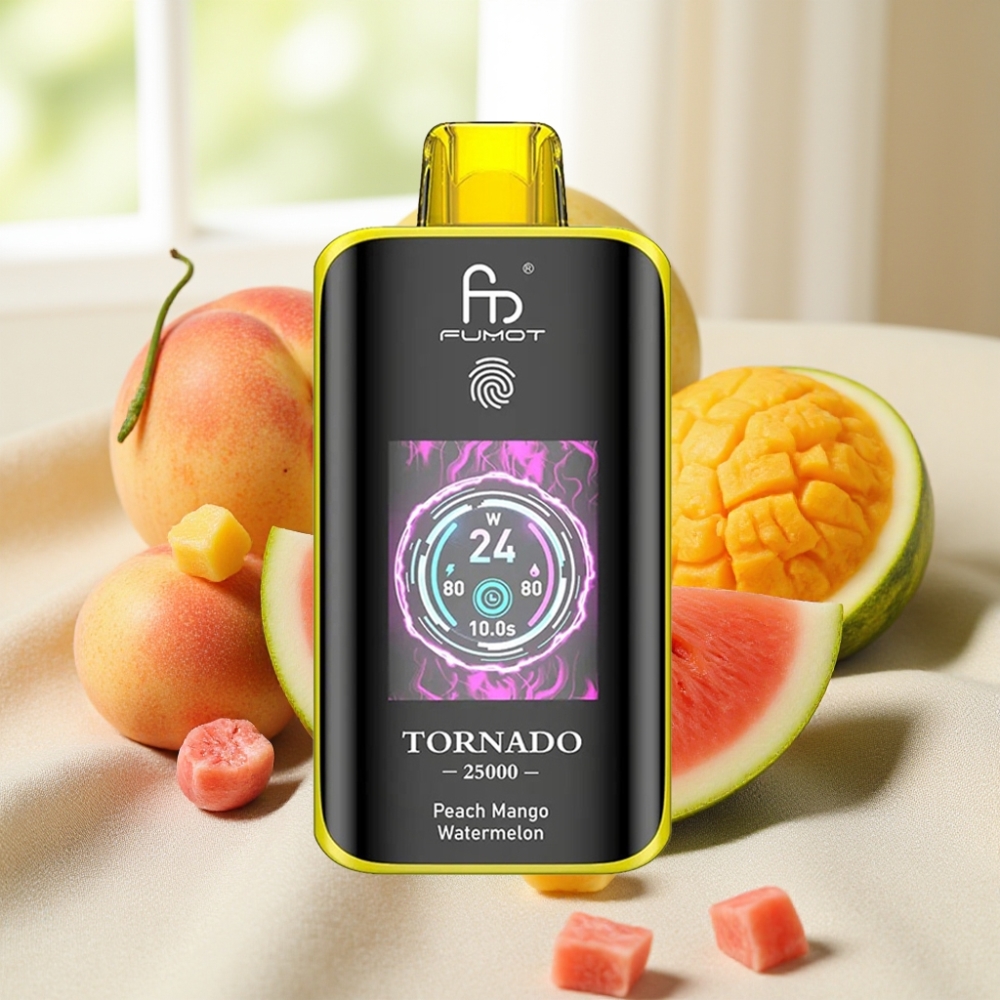 Fumot Tornado 25000 Puffs พีชมะม่วงแตงโม แบตเตอรี่ 700mAh จอ HD