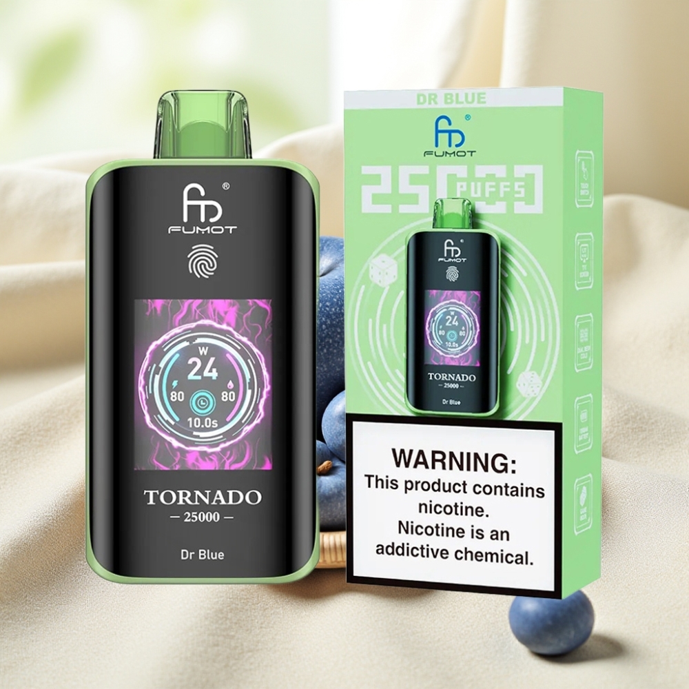 Fumot Tornado 25000 Puffs Dr Blue หน้าจอ HD แบตเตอรี่ 700mAh น้ำยาบุหรี่ไฟฟ้า 20ml