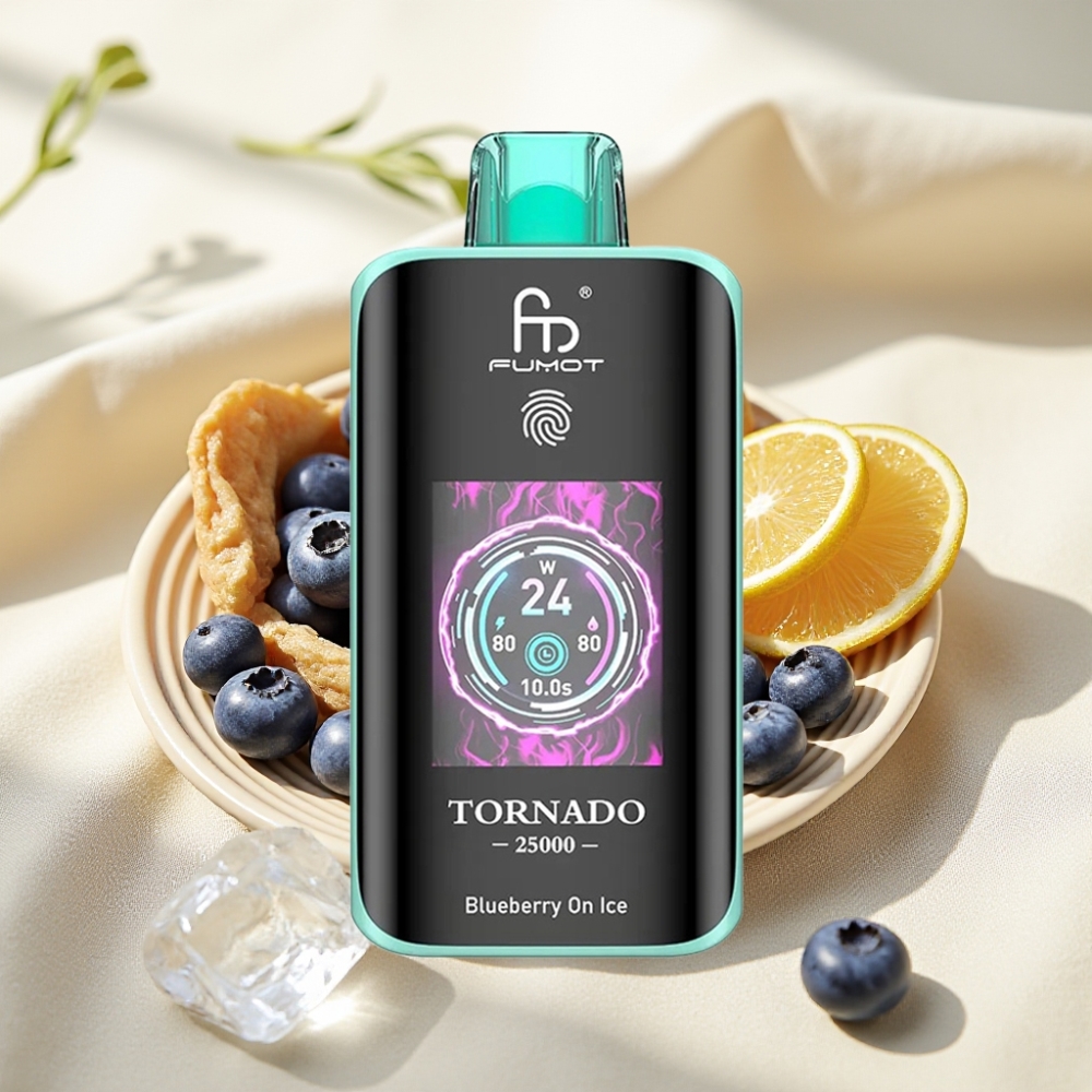Fumot Tornado 25000 Puffs บลูเบอร์รี่โอนไอซ์ หน้าจอ HD แบต 700mAh น้ำยาบุหรี่ไฟฟ้า 20ml