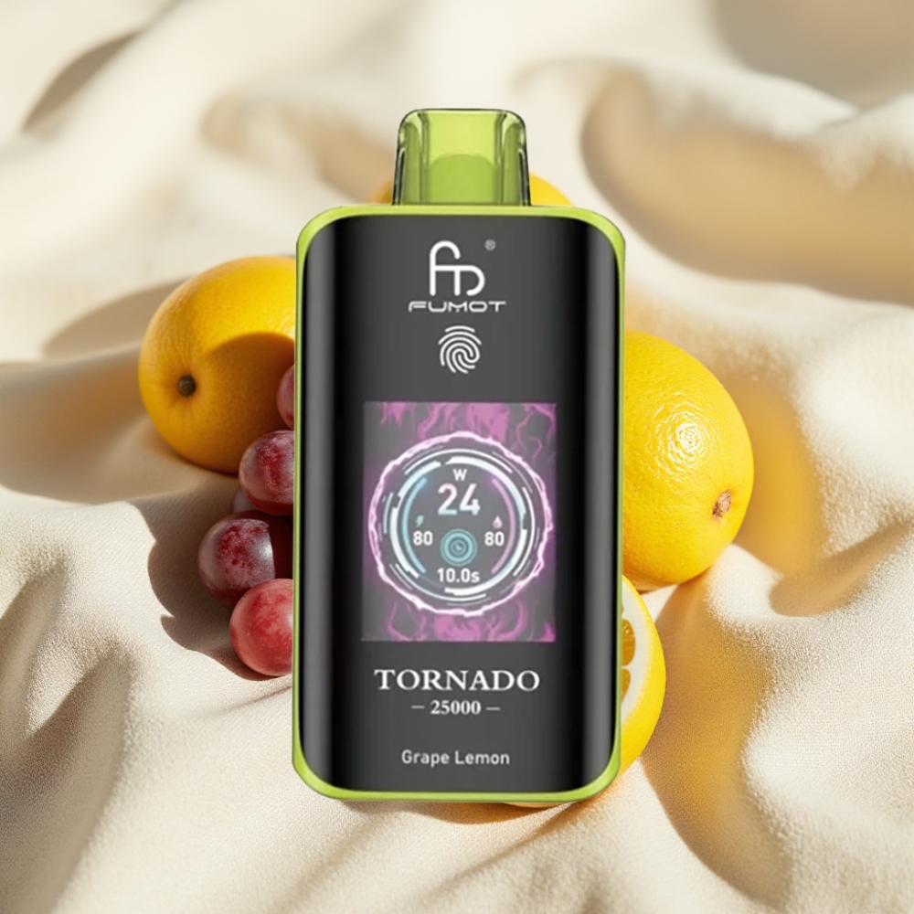 Fumot Tornado 25000 Puffs หน้าจอ HD แบตเตอรี่ 700mAh น้ำยาถุง 20ml องุ่นเลมอน