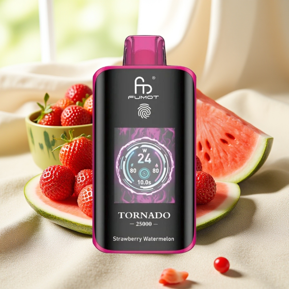 Fumot Tornado 25000 Puffs สตรอว์เบอร์รี่แตงโม จอHD แบต700mAh Type-C