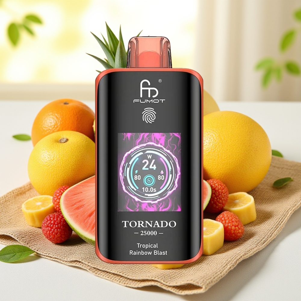 Fumot Tornado 25000 Puffs สายรุ้งทรอปิคอล HD Screen 20ml Type-C