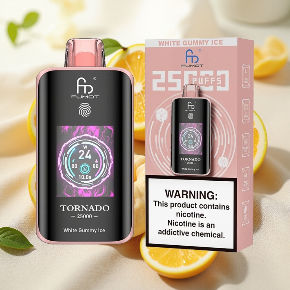 Fumot Tornado 25000 พัฟ White Gummy Ice แบต 700mAh จอ HD