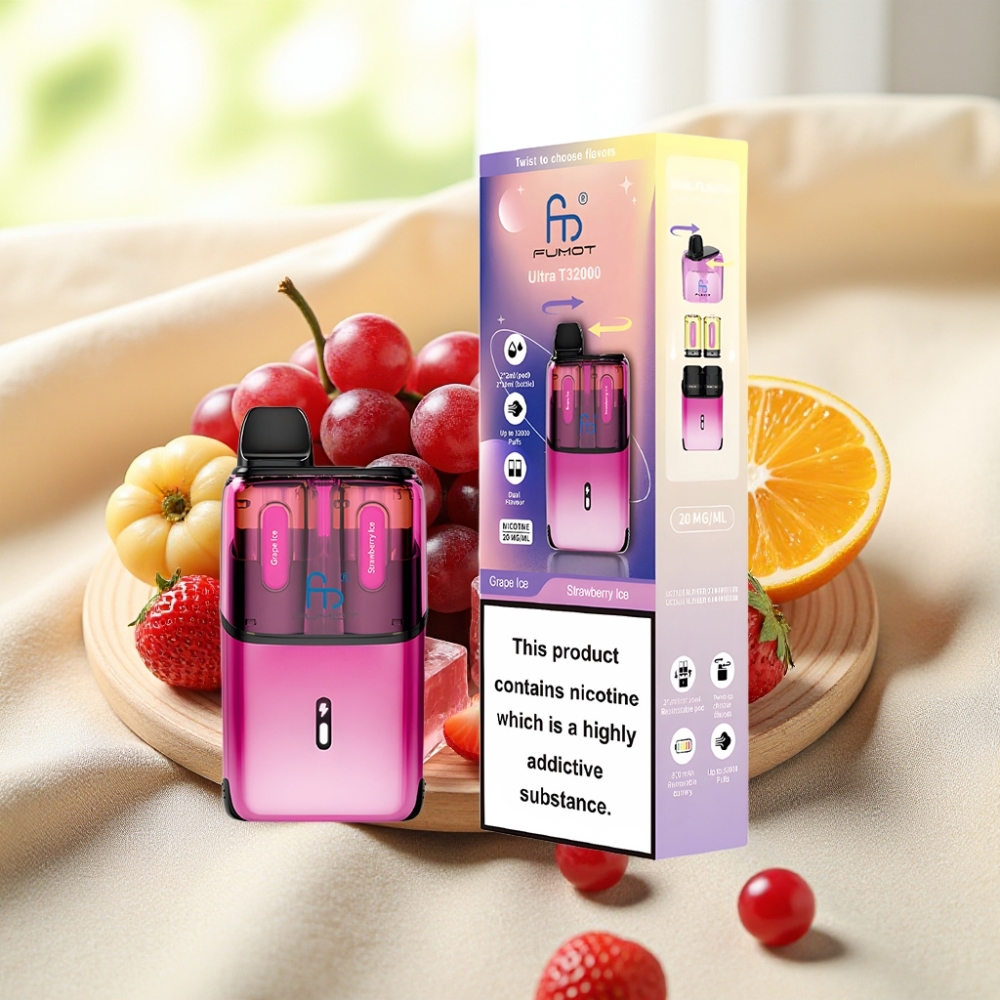 Fumot Ultra T32000 แบบใช้แล้วทิ้ง Vape องุ่นไอซ์ - สตรอเบอร์รี่ไอซ์ 32000 พัฟ 800mAh Type-C