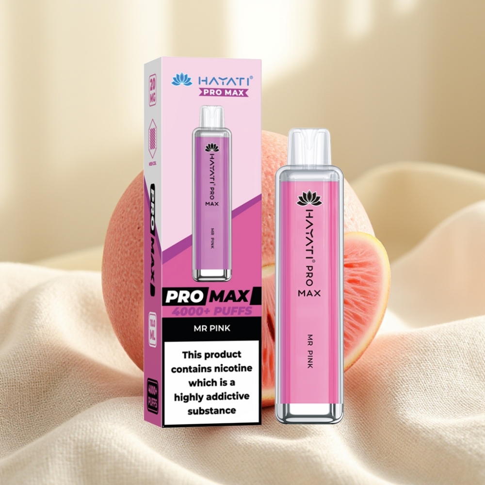 Hayati Pro Max 4000 Puffs 2% 5% นิโคติน 1400mAh แบตเตอรี่ สีคริสตัล รส Mr Pink