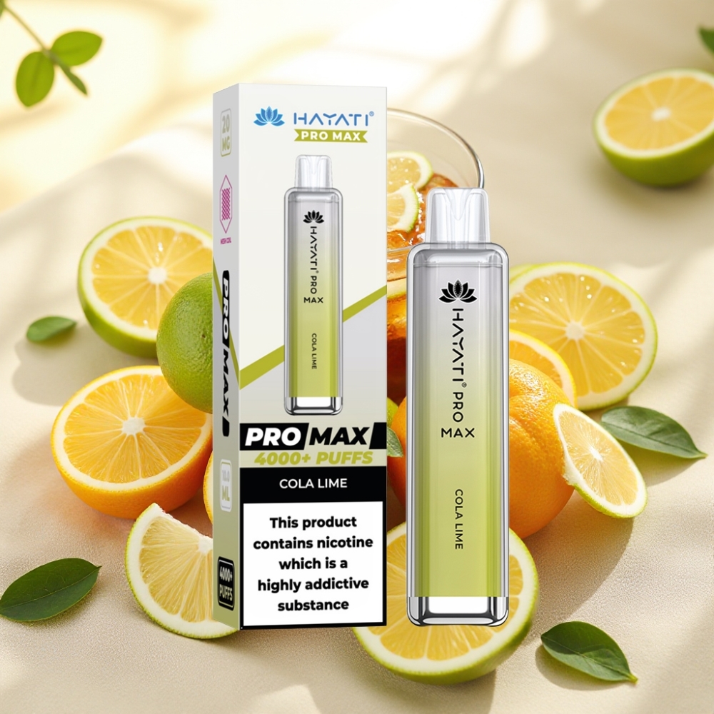 Hayati Pro Max 4000 Puffs แบบใช้แล้วทิ้ง Vape โคล่าไลม์ แบตเตอรี่ 1400mAh ขนาด 28×28×120mm