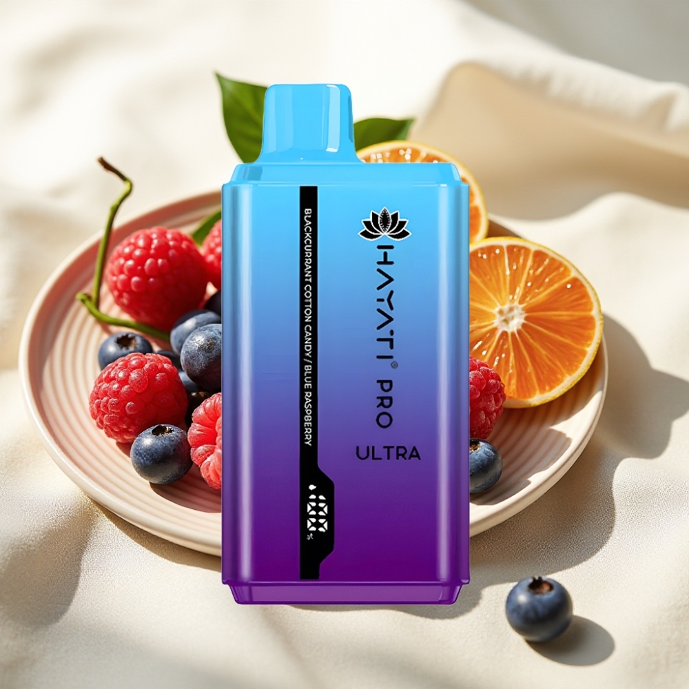 Hayati Pro Ultra 15000 Puffs แบล็กเคอร์แรนท์ คอตตอนแคนดี้ บลูแรสเบอร์รี่ 850mAh 2×12ml 2%