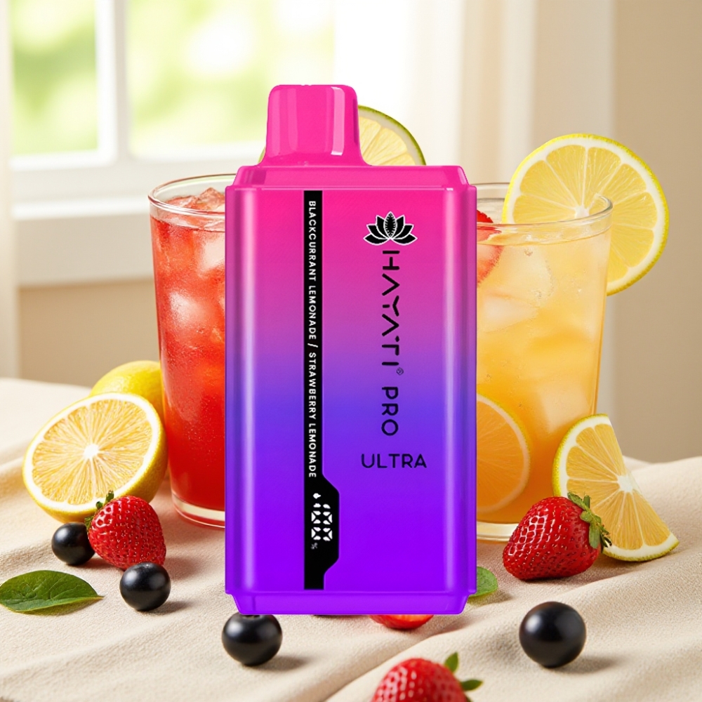 Hayati Pro Ultra 15000 Puffs แบล็กเคอแรนท์เลมอนเนดสตรอเบอร์รี่เลมอนเนด 850mAh 2×12ml 2%