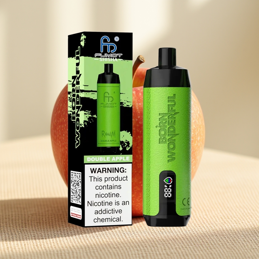RandM Fumot Shisha 10000 Puffs Double Apple แอปเปิ้ลคู่ LED Type-C 0.5% นิโคติน