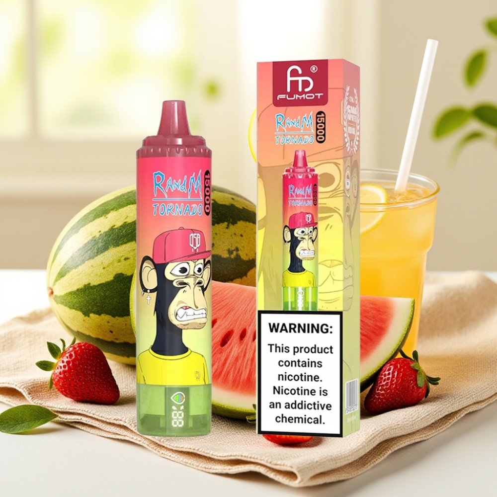 Fumot RandM Tornado 15000 Puffs 25ml แบบ คอยล์ตาข่าย Type-C สตรอว์เบอร์รี่แตงโมเลมอนเนด