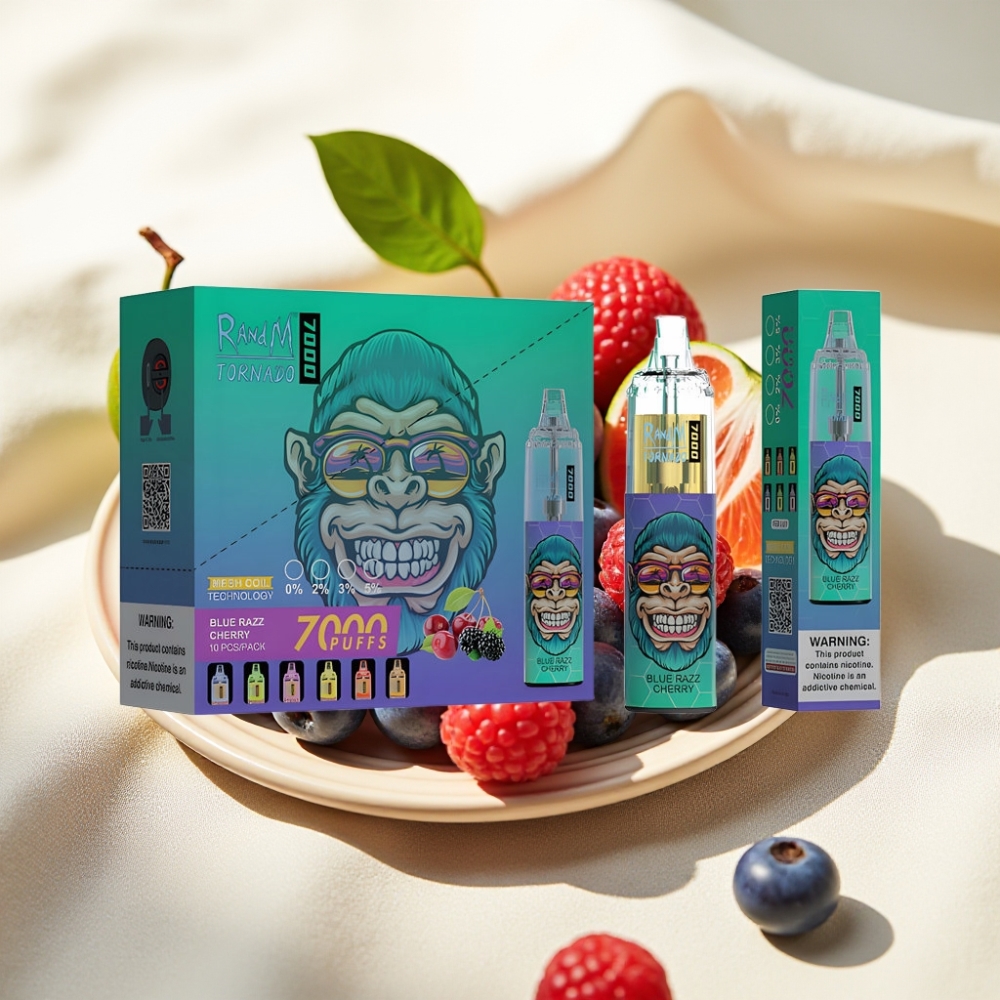 Fumot Tornado 7000 พัฟ Blue Razz Cherry 14ML แบต 850MAH คอยล์ตาข่าย Type-C