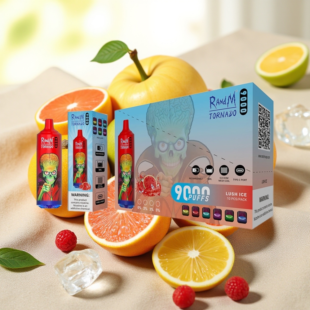 RandM Tornado 9000 Puffs ลัชไอซ์ 18 mL คอยล์ตาข่าย RGB Display