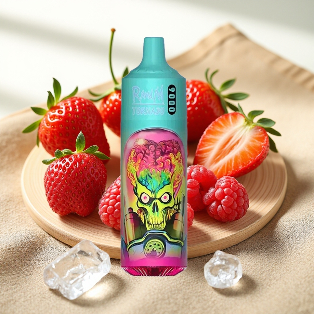 RandM Tornado 9000 Puffs สตรอว์เบอร์รีราสเบอร์รีเชอร์รี่ไอซ์ 18mL 850mAh คอยล์ตาข่าย