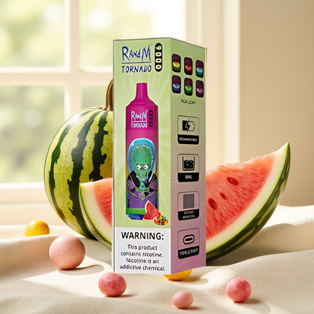 RandM Tornado 9000 Puffs แบตเตอรี่ 850 mAh น้ำยาลิควิด 18 mL รสแตงโมหมากฝรั่ง
