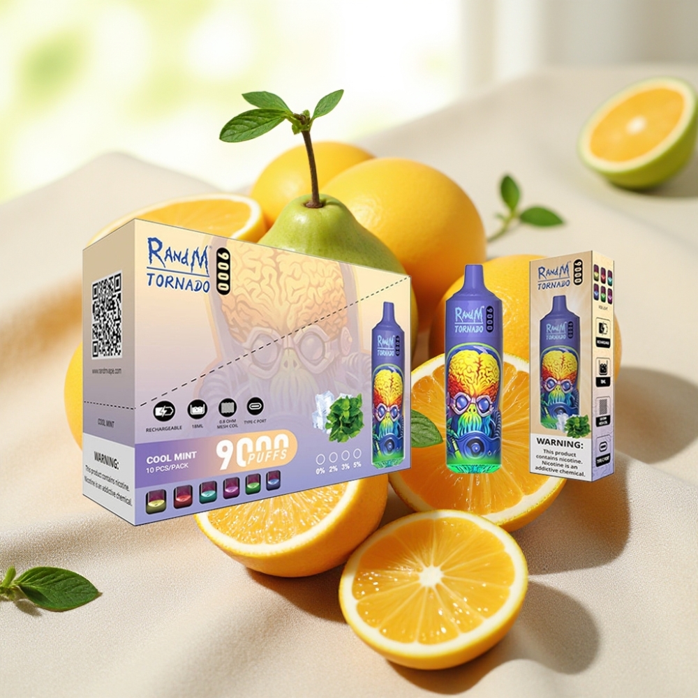 RandM Tornado 9000 Puffs คูลมินต์ 850 mAh 18 mL คอยล์ตาข่าย RGB Display