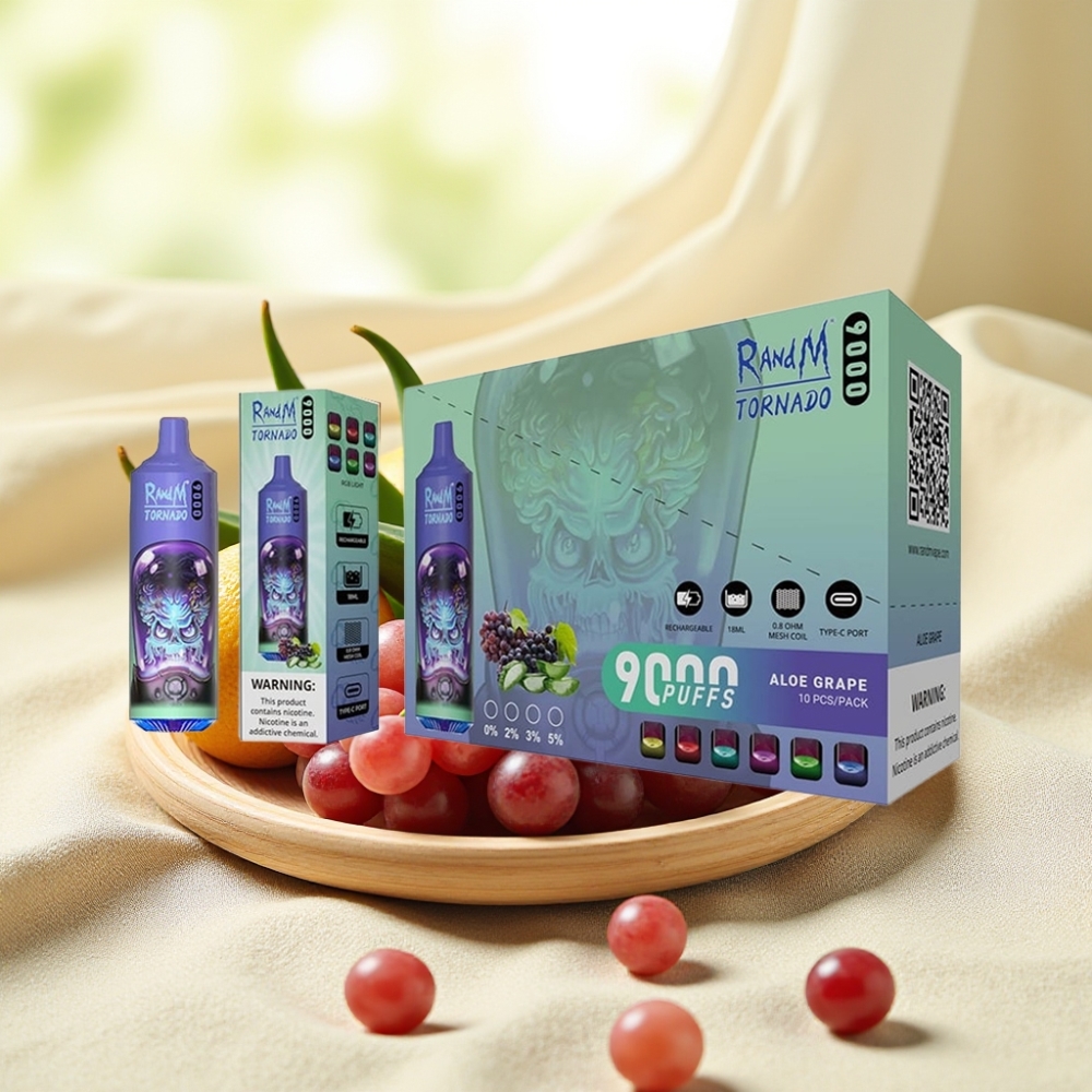 RandM Tornado 9000 Puffs 850mAh 18mL คอยล์ตาข่าย Aloe Grape