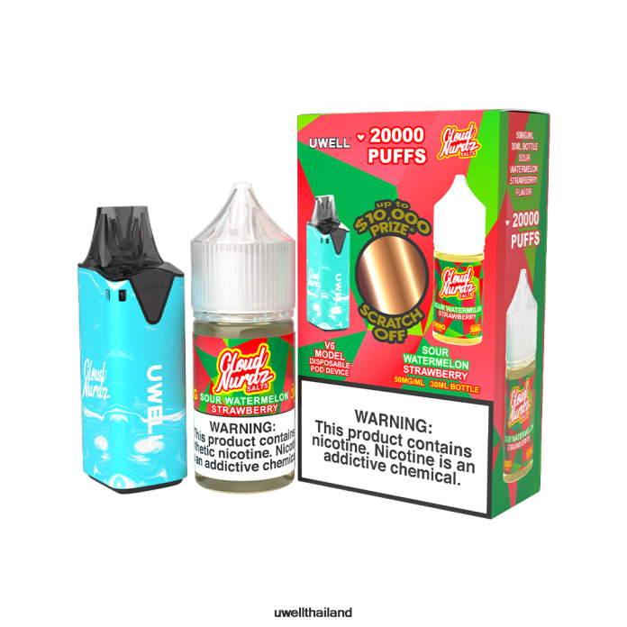 UWELL V6 อุปกรณ์ใช้แล้วทิ้ง + น้ำผลไม้ daddy's vapour 30ml - มัดรวม VPTB204 clr: สีฟ้า/flv: สตรอเบอร์รี่แตงโมเปรี้ยว 50มก - UWELL Disposable Vape