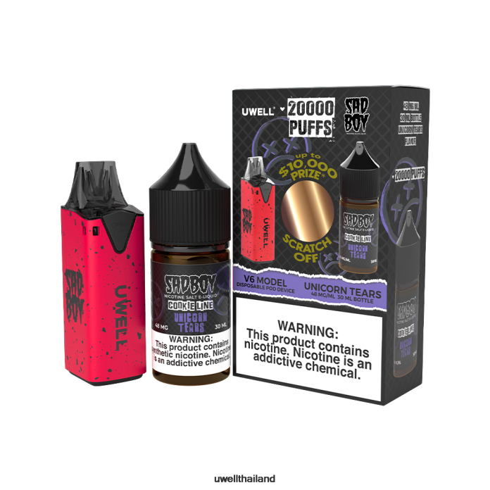 UWELL V6 อุปกรณ์ใช้แล้วทิ้ง + น้ำผลไม้ daddy\'s vapour 30ml - มัดรวม VPTB204 clr: สีฟ้า/flv: สตรอเบอร์รี่แตงโมเปรี้ยว 50มก - UWELL Disposable Vape