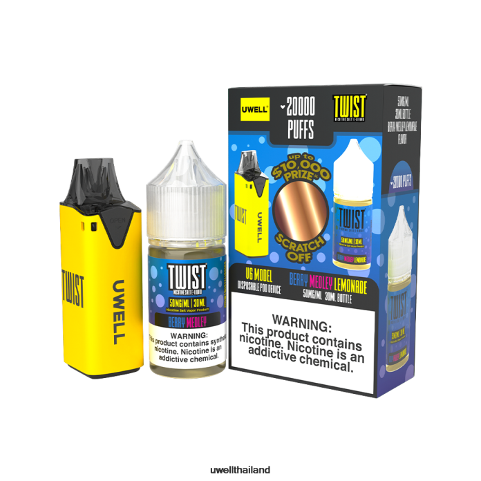 UWELL V6 อุปกรณ์ใช้แล้วทิ้ง + น้ำผลไม้ daddy\'s vapour 30ml - มัดรวม VPTB204 clr: สีฟ้า/flv: สตรอเบอร์รี่แตงโมเปรี้ยว 50มก - UWELL Disposable Vape