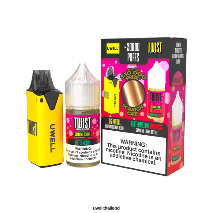 UWELL V6 อุปกรณ์ใช้แล้วทิ้ง + น้ำผลไม้ daddy\'s vapour 30ml - มัดรวม VPTB204 clr: สีฟ้า/flv: สตรอเบอร์รี่แตงโมเปรี้ยว 50มก - UWELL Disposable Vape