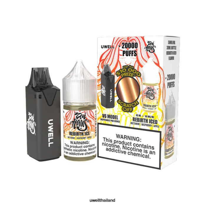 UWELL V6 อุปกรณ์ใช้แล้วทิ้ง + น้ำผลไม้ daddy\'s vapour 30ml - มัดรวม VPTB204 clr: สีฟ้า/flv: สตรอเบอร์รี่แตงโมเปรี้ยว 50มก - UWELL Disposable Vape