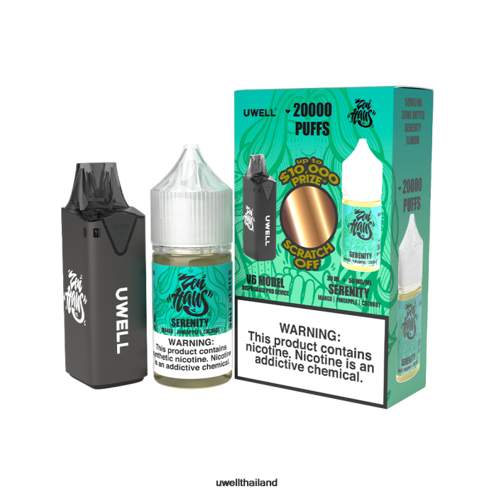 UWELL V6 อุปกรณ์ใช้แล้วทิ้ง + น้ำผลไม้ daddy\'s vapour 30ml - มัดรวม VPTB204 clr: สีฟ้า/flv: สตรอเบอร์รี่แตงโมเปรี้ยว 50มก - UWELL Disposable Vape