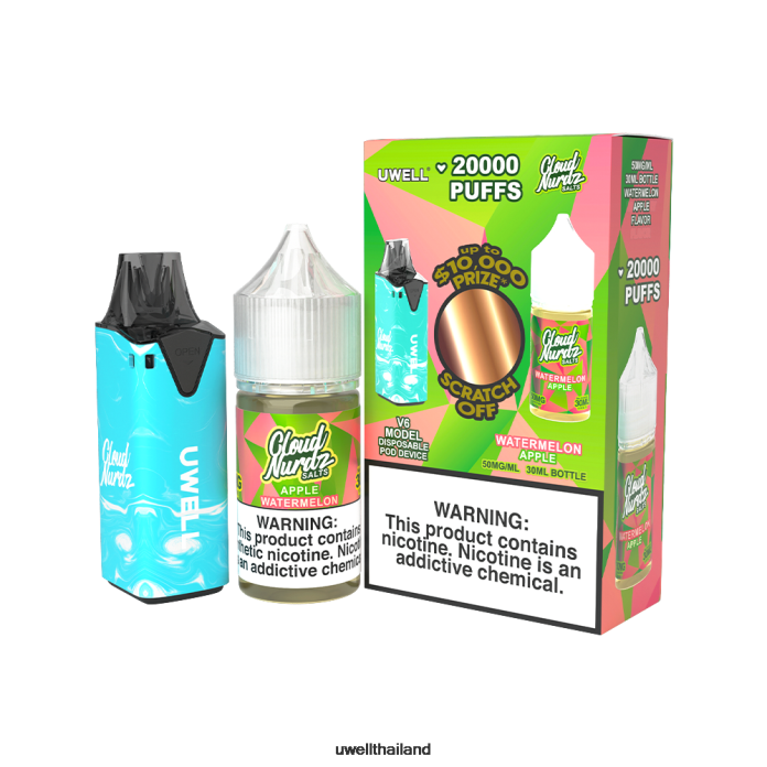 UWELL V6 อุปกรณ์ใช้แล้วทิ้ง + น้ำผลไม้ daddy's vapour 30ml - มัดรวม VPTB205 clr: สีน้ำเงิน/flv: แตงโมแอปเปิ้ล 50มก - UWELL E Cigarette