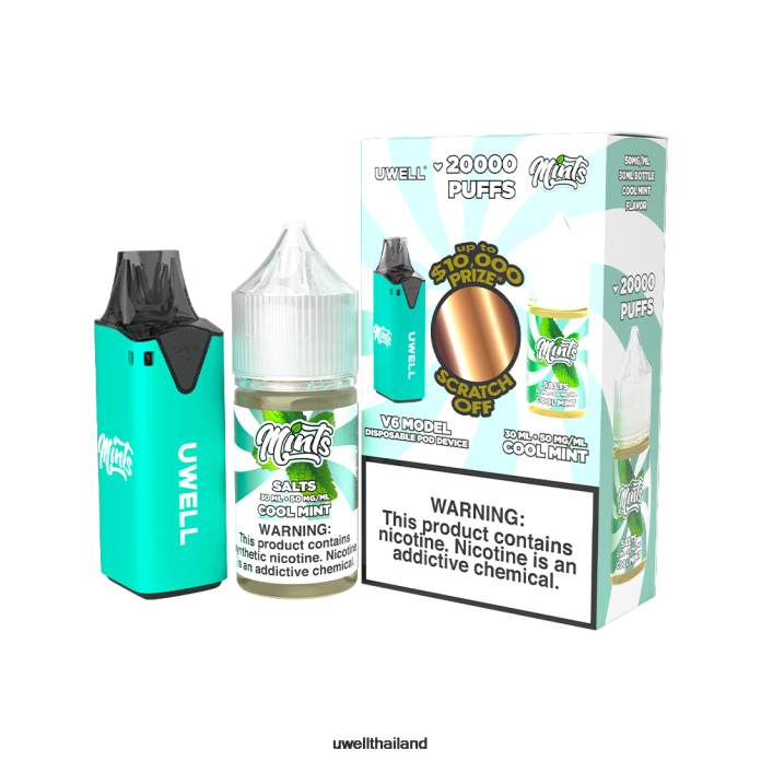 UWELL V6 อุปกรณ์ใช้แล้วทิ้ง + น้ำผลไม้ daddy\'s vapour 30ml - มัดรวม VPTB205 clr: สีน้ำเงิน/flv: แตงโมแอปเปิ้ล 50มก - UWELL E Cigarette