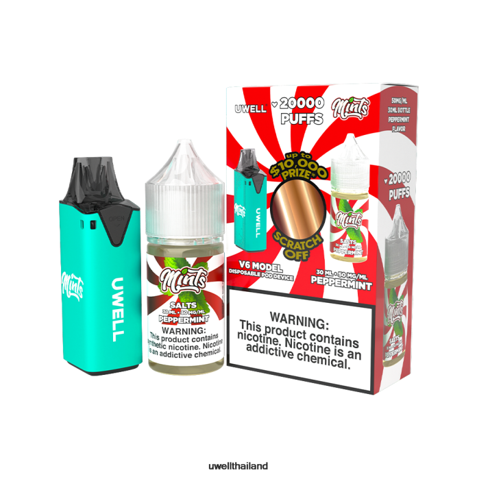 UWELL V6 อุปกรณ์ใช้แล้วทิ้ง + น้ำผลไม้ daddy's vapour 30ml - มัดรวม VPTB211 clr: สีฟ้า/flv: เปปเปอร์มินต์ 50มก - UWELL Vape Kit