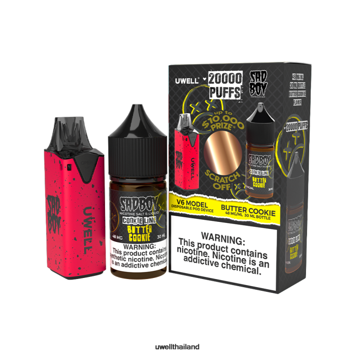 UWELL V6 อุปกรณ์ใช้แล้วทิ้ง + น้ำผลไม้ daddy's vapour 30ml - มัดรวม VPTB212 clr: แดง/flv: คุกกี้เนย 48มก - UWELL Vape Flavours